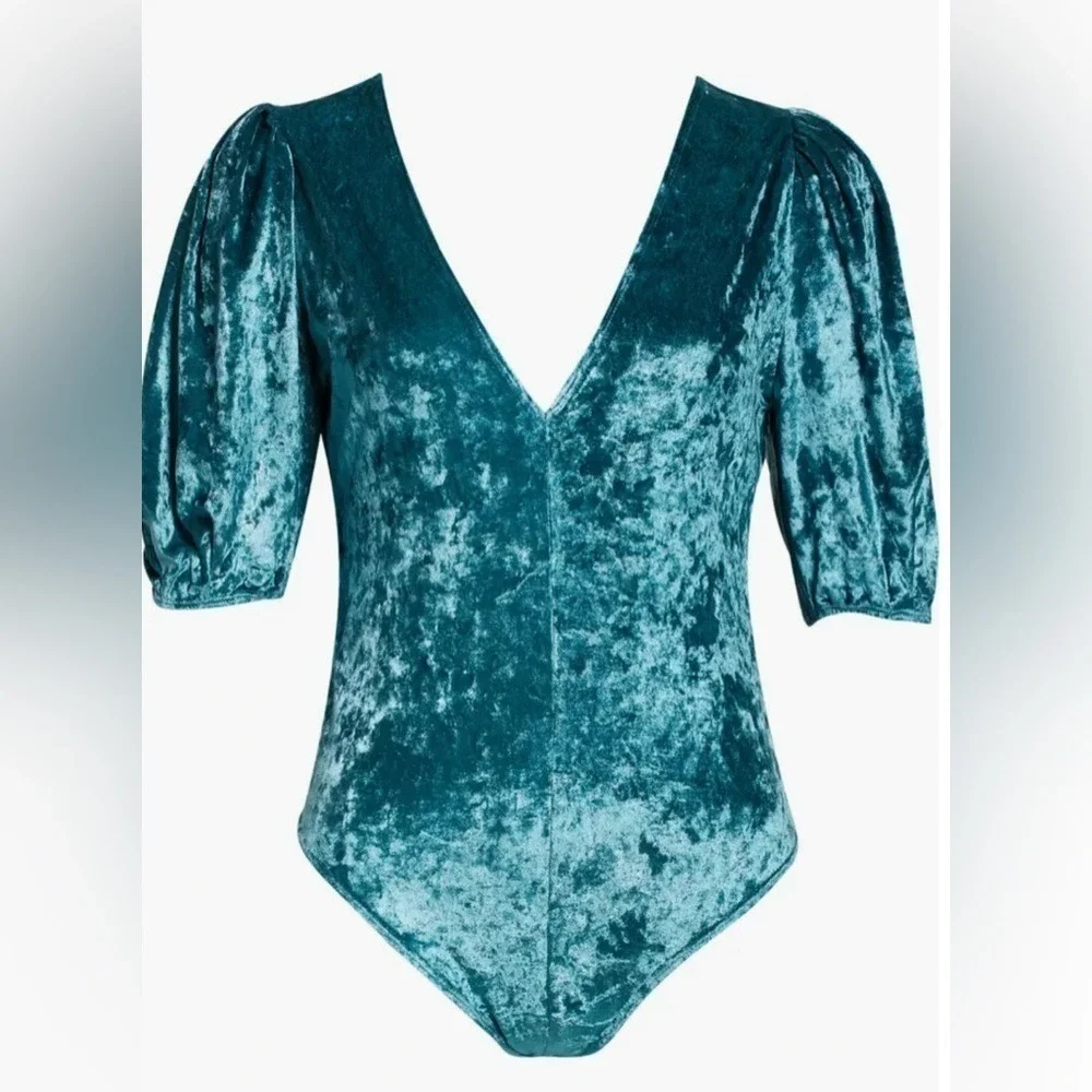 NWT Free People Dont‎ You Wish Velvet Bodysuit in deep teal
